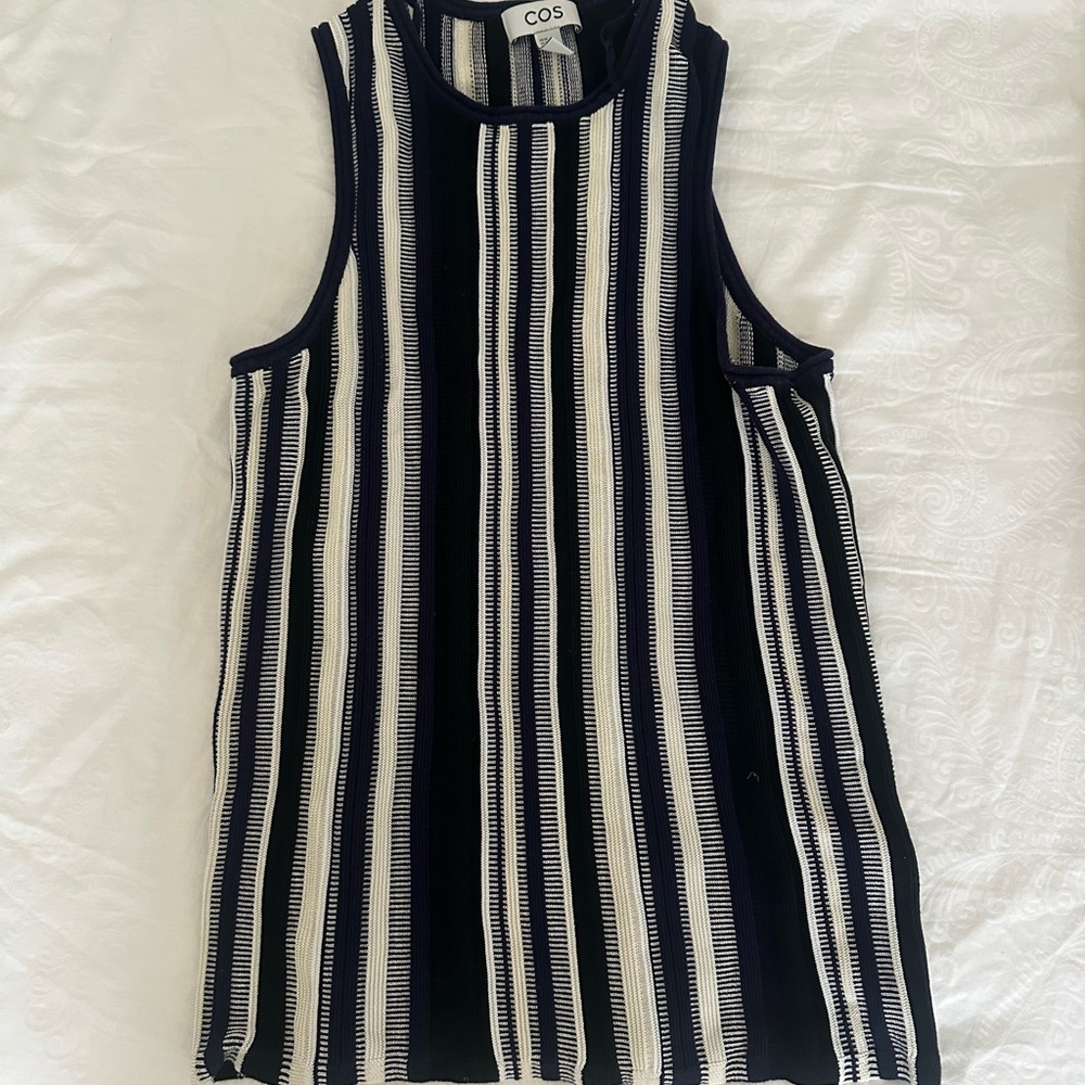COS Navy and White Striped Knit Top